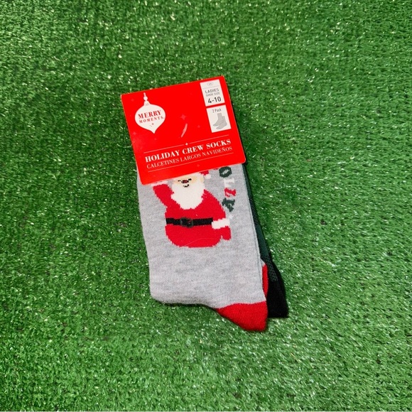 Festive Gray and Red Santa Crew Socks - Picture 1 of 2